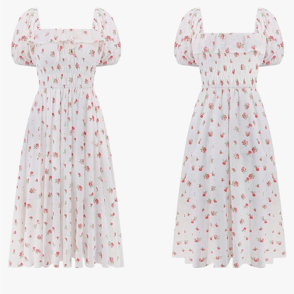 NWT R.Vivimos Summer Floral Print Puff Sleeves Vintage Ruffles Midi Dress size M